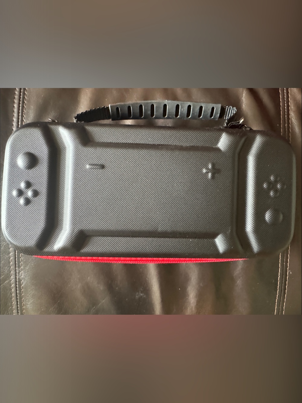Hard Shell Portable Gaming Console Case - Black with Red Trim